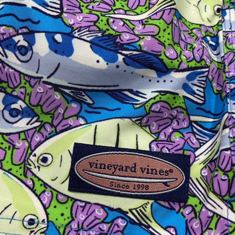 2 Pair Vineyard Vines Chappy Swim Trunks Fish Electric Blue & Bvi Fish Neon Rosa